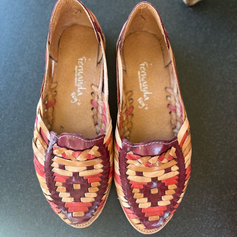 Red and Brown Bohemian Flats with Geometric Pattern